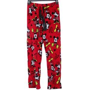 Disney Pajama Bottoms Womens Small Red Black Mickey Mouse Soft Pants Fleece